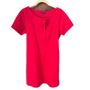 Theory Women's Red Short Sleeve Stretch Mini Dress Sz M Hook & Eye Front